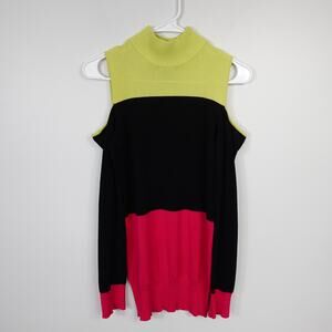 Vintage Wet Seal Green Black Hot Pink Turtleneck Sweateter